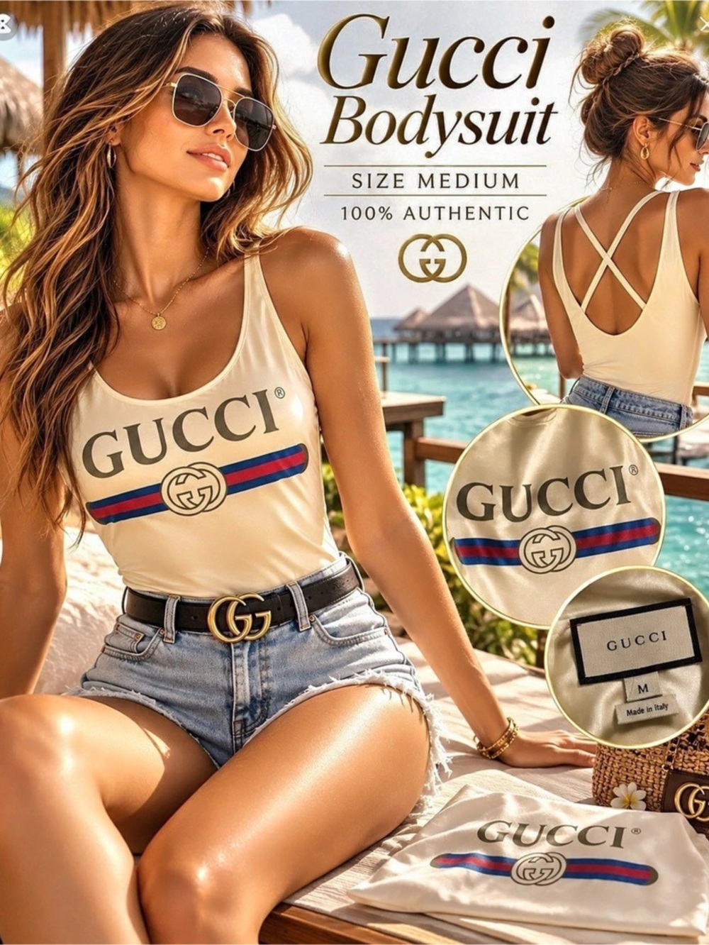 Gucci bodysuit Color Block in Cream Size Medium 100% authentic